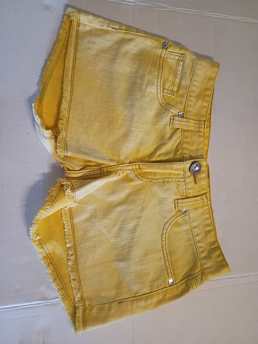 Daytrip Yellow Fringed Low-rise Denim Jean Shorts Sz 27 See Description